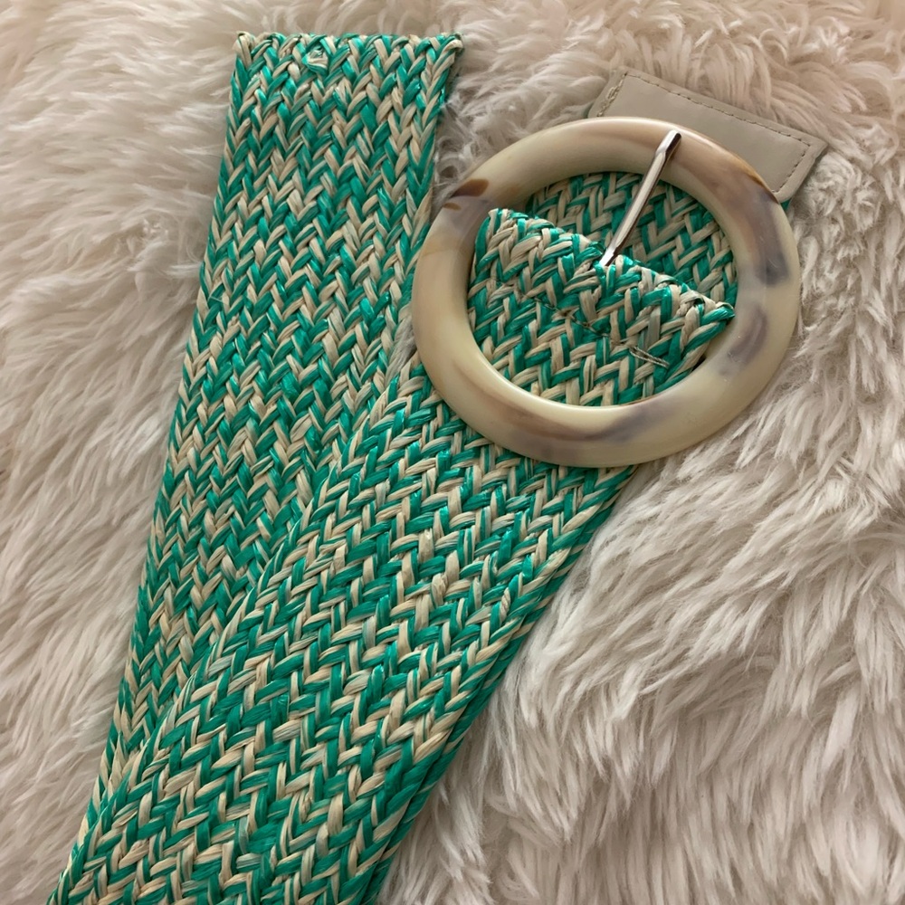 Teal Green & White Woven Wide Belt - Picture 6 of 7